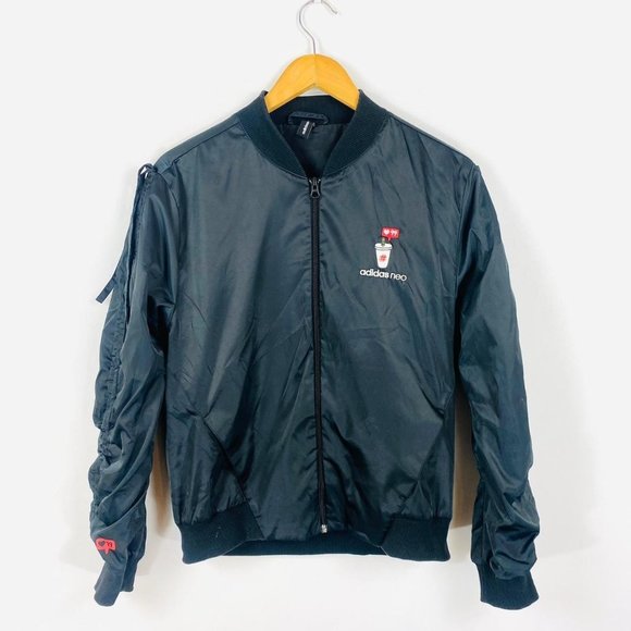 Adidas neo rare printed embroidered nice date bomber jacket size 10 - Picture 2 of 5